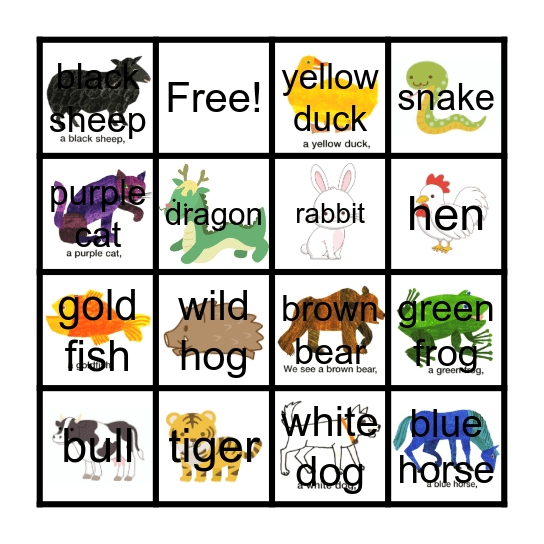 Animal　 Bingo Card