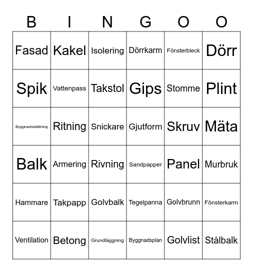 Byggbingo Card