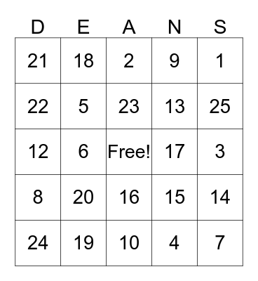 Deans Family Reunion 2016 Bingo Card