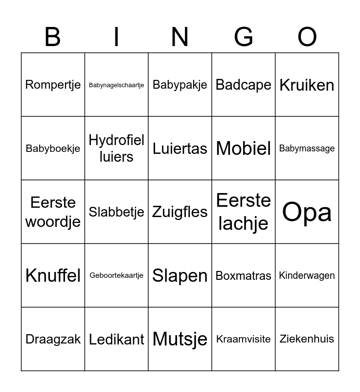 baby bingo groep 7 Bingo Card