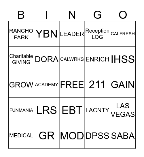 RANCHO PARK Bingo Card