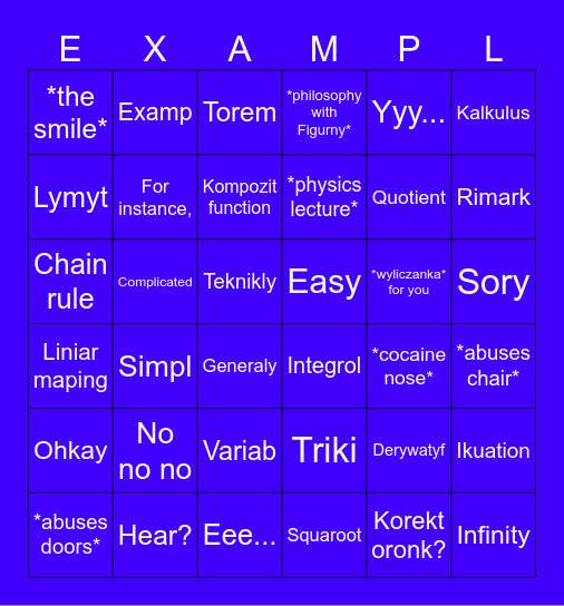 Calculus bingo 2705 Bingo Card