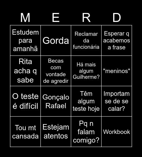 Inglês Bingo Card