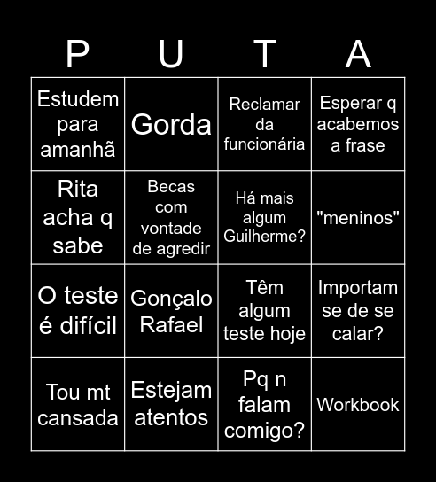 Inglês Bingo Card