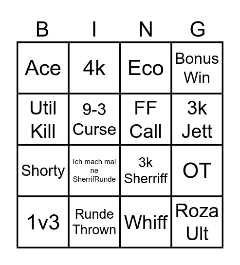 Valorant Bingo Card