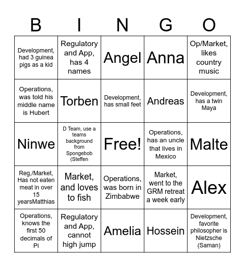 DFA Bingo Card