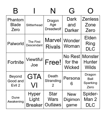 Summer Game Fest Bingo Card