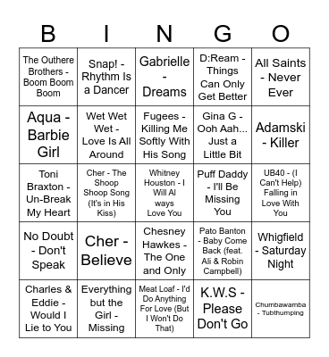 90's Bingo Card