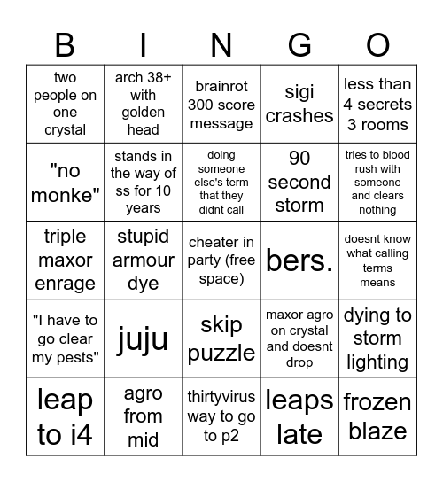 F7 bingo Card