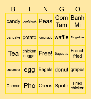 Food and Beverage Bingo Card