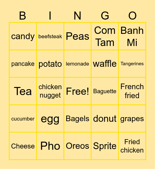 Food and Beverage Bingo Card