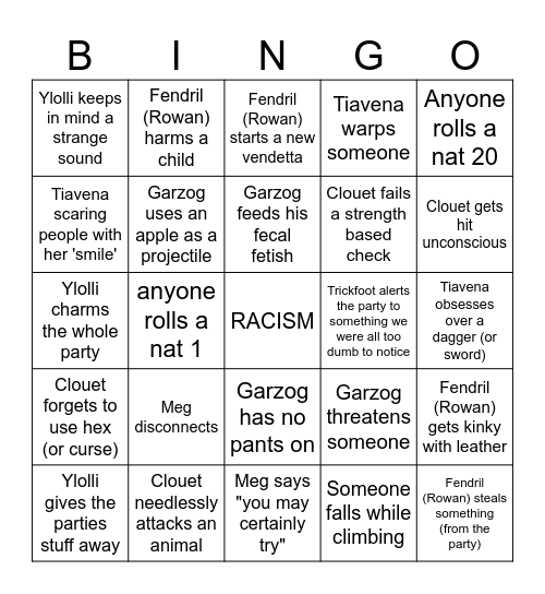 Bingus Dingus Bingo Card