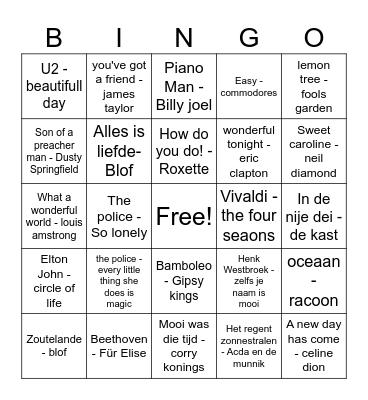 Muziekbingo Card