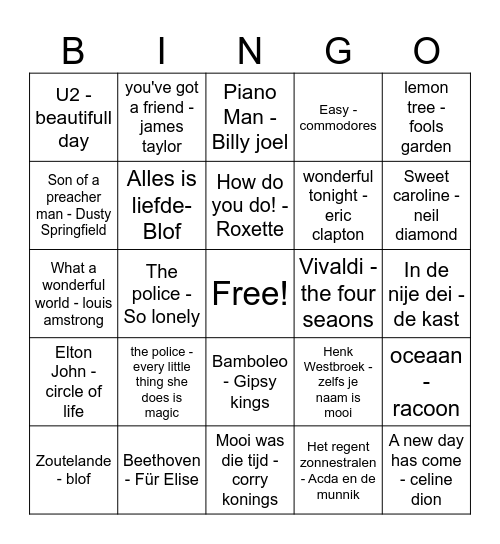 Muziekbingo Card