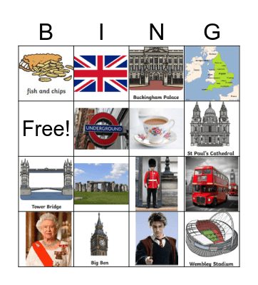 ENGLAND Bingo Card