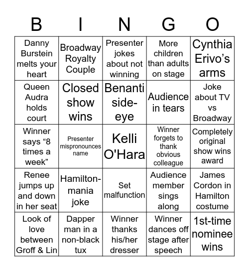 Tony Awards 2016 Bingo! Bingo Card