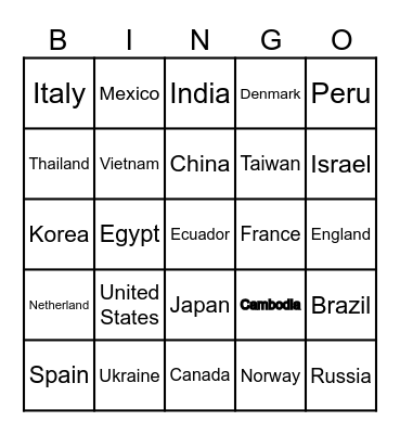 Country Bingo Card