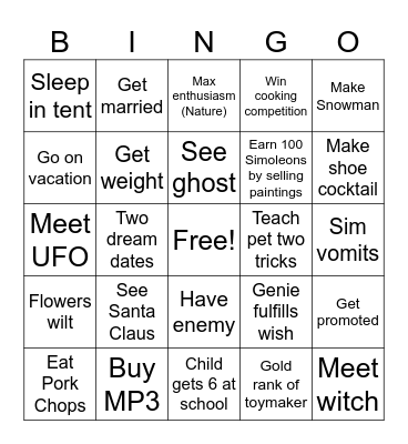 Sims 2 BINGO (part 1) Bingo Card