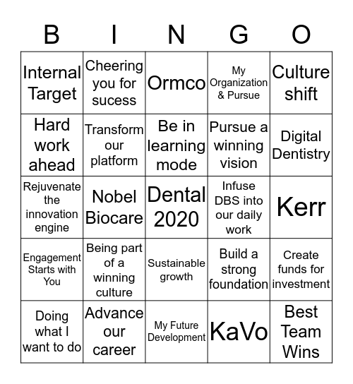 Dental 2020 Bingo Card