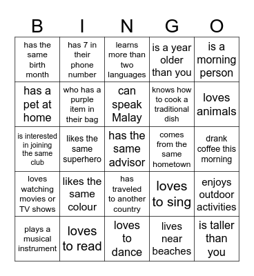 Find a new friend who... Bingo Card