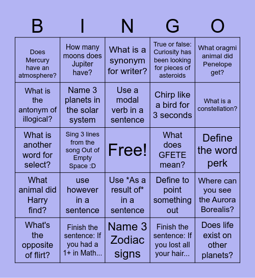 Teen Choices Unit 3 Bingo Card