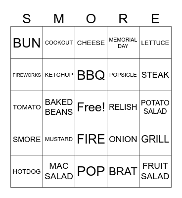 COOKOUT Bingo Card