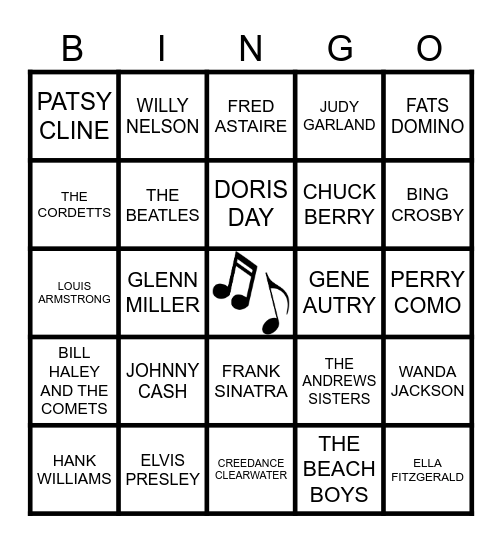 Musical Bingo Card
