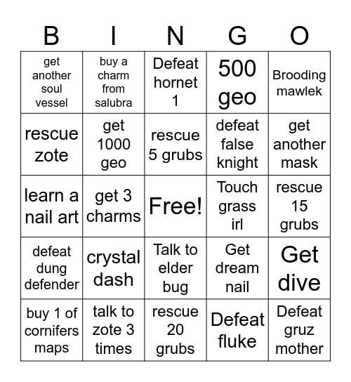 Hollow knight. Bingo Card