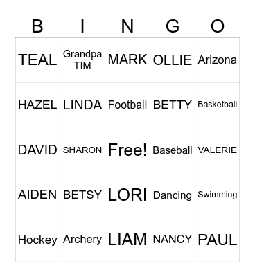 Betsy Bingo Card
