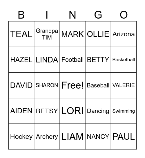 Betsy Bingo Card