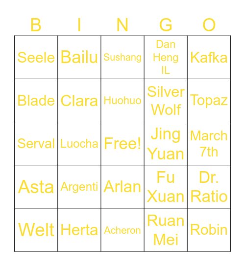 Star Rail Bingo Card