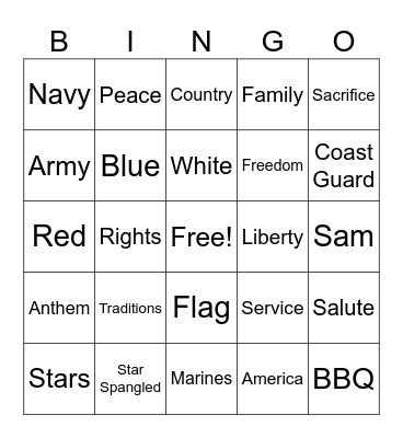 Memorial Day Cross Team Bingo Card