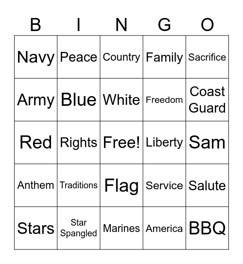 Memorial Day Cross Team Bingo Card