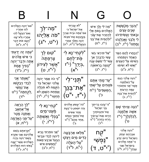 סיכום סיפורי אליהו Bingo Card