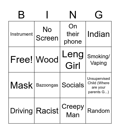 Omegle Bingo Card