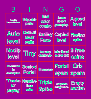 GD: Recent Level Bingo Card