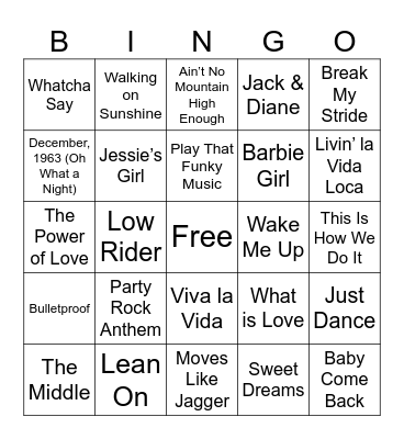 Music Bingo - DECADES Bingo Card