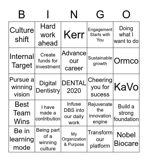 DENTAL 2020 Bingo Card