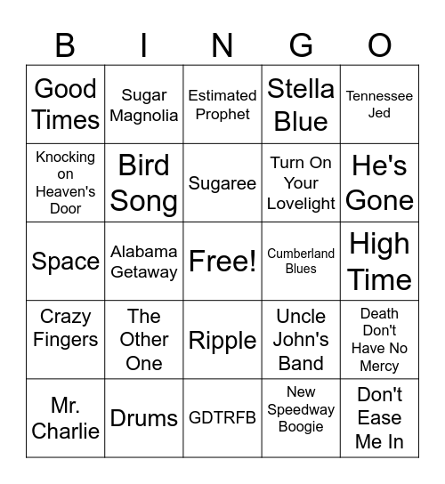 Dead & Co @ The Sphere 5.31.24 Bingo Card