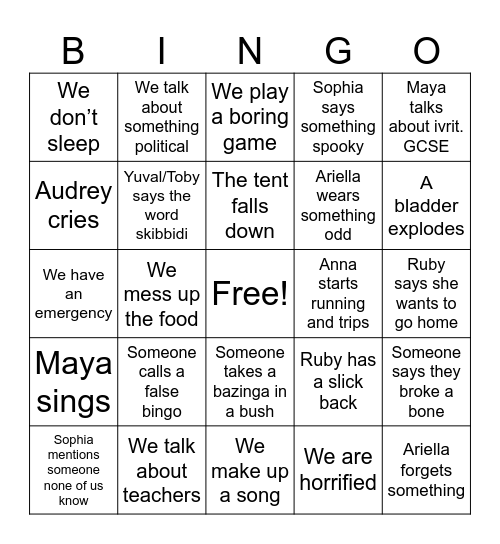 Duke of Edinburgh Bingo Card