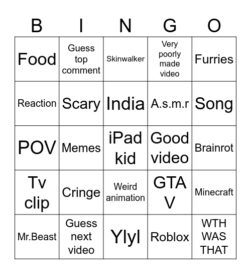 Untitled Bingo Card