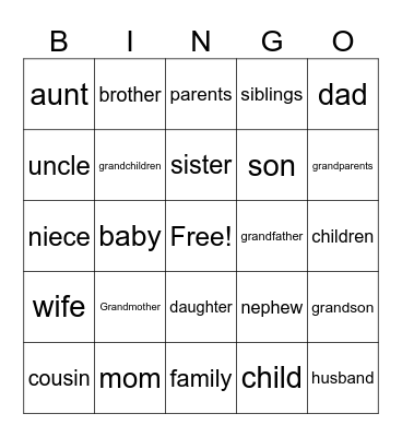 Family Bingo Card