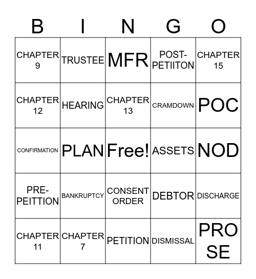 BANKRUPTCY BINGO Card