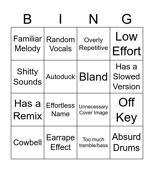 Untitled Music Bingo Card