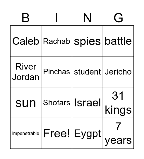Yehoshua Bingo Card