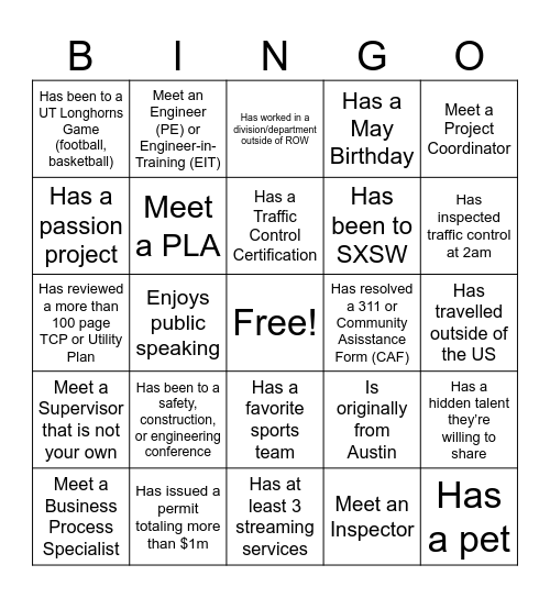 Untitled Bingo Card