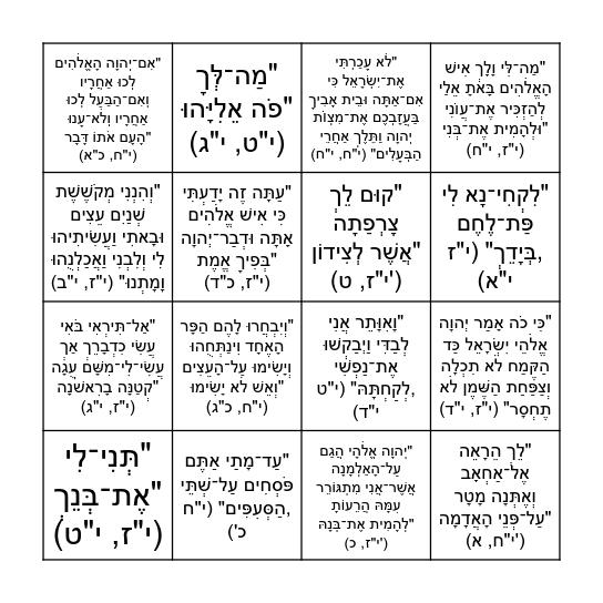 סיפורי אליהו - סיכום Bingo Card