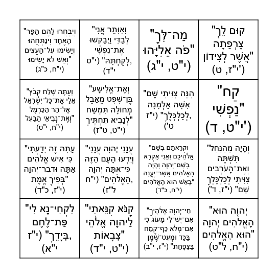 סיפורי אליהו - סיכום Bingo Card