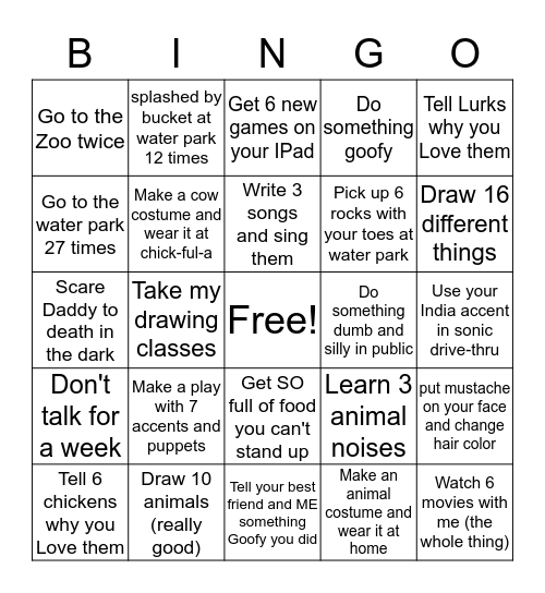 Challenges for Summer!!!!! Bingo Card