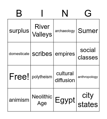 Neolithic Age Bingo Card